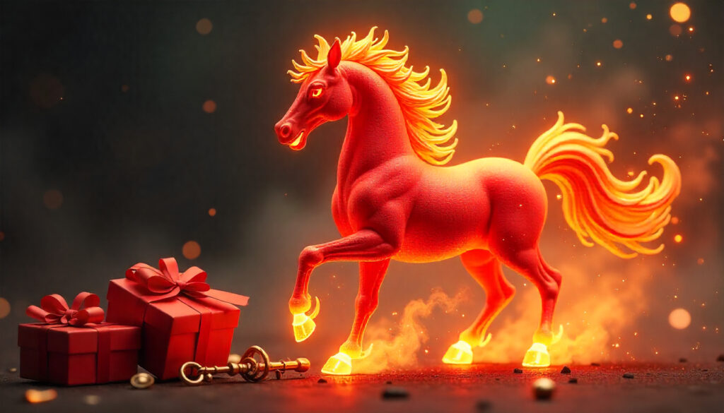 Новый год Огненной лошади 2026, конь с огненной гривой